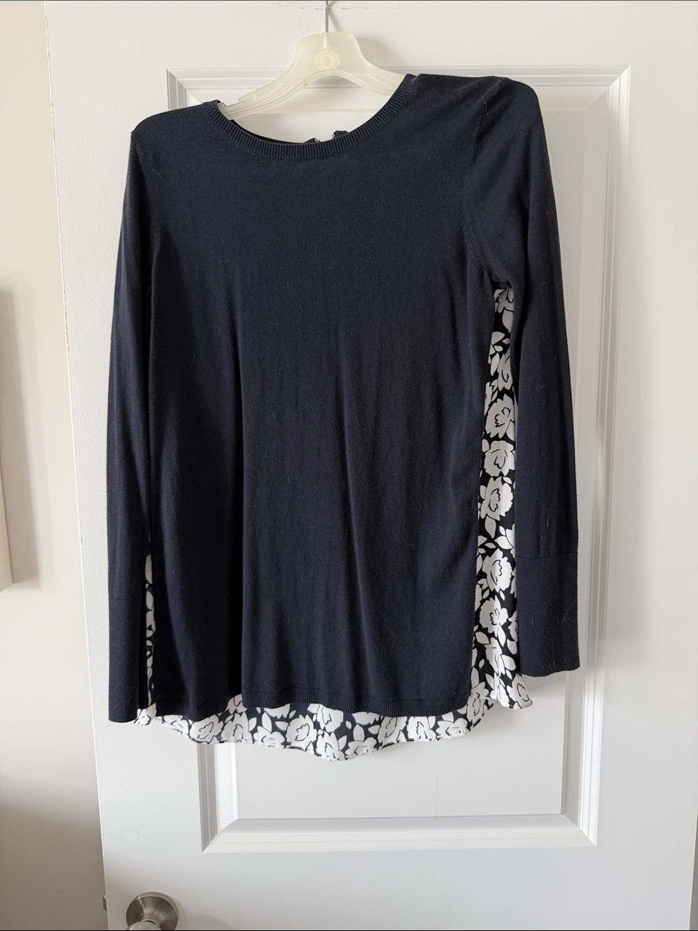Navy Layered Long-Sleeve Women’s Top with Floral Hem